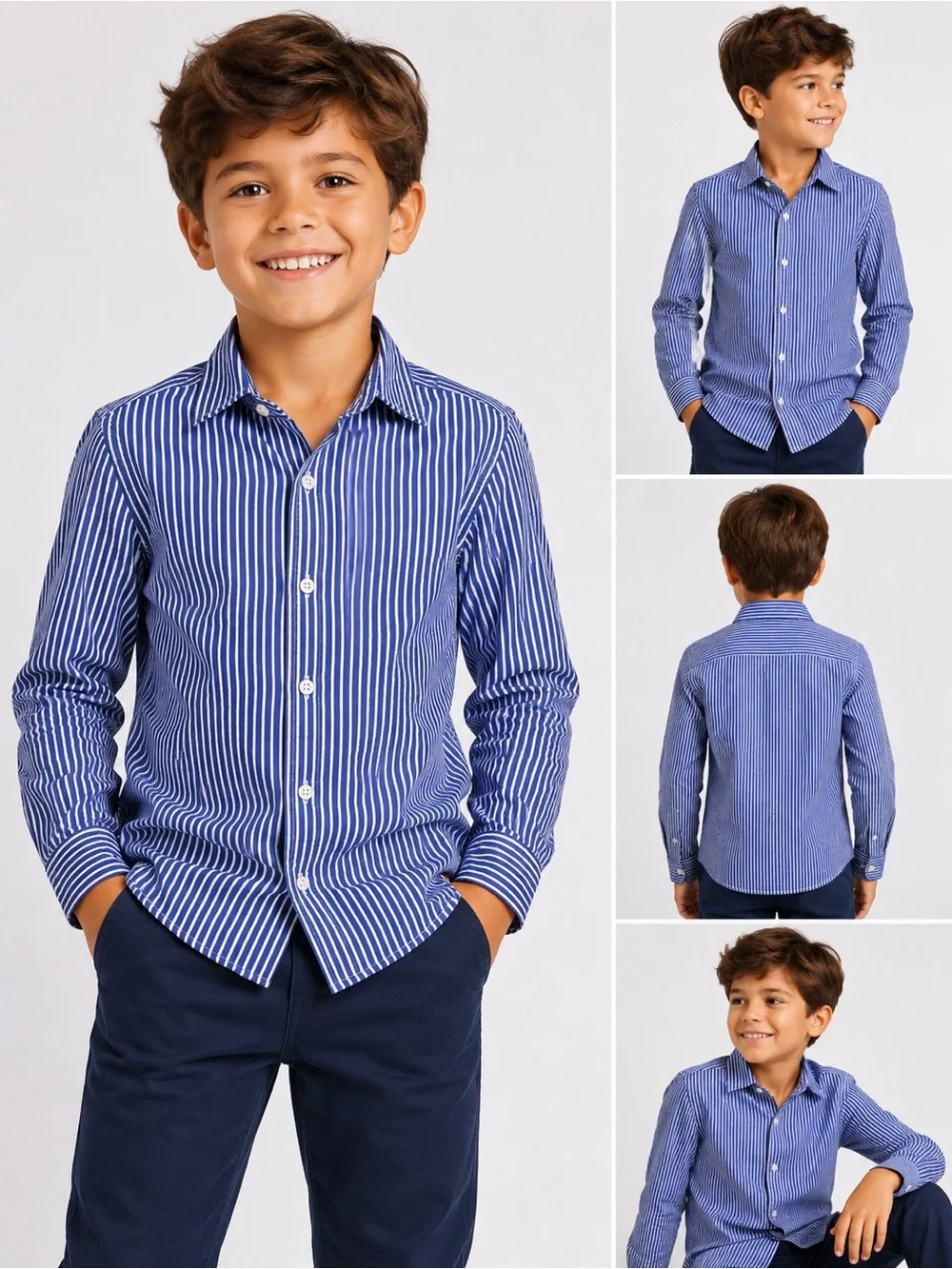 RALPH LAUREN SPORTS BOYS BLUE WHITE STRIPED LONG SLEEVE BUTTON UP SHIRT SIZE 6